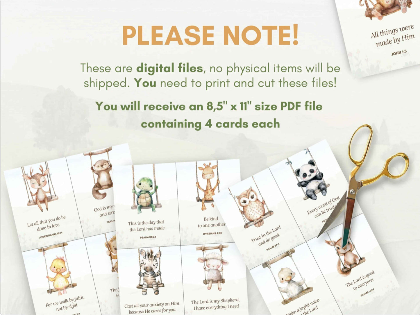 20 Bible Verse Flashcards - Cute Animals