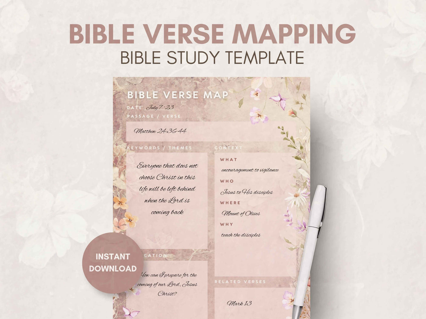 Floral Bible Study Verse Mapping Template