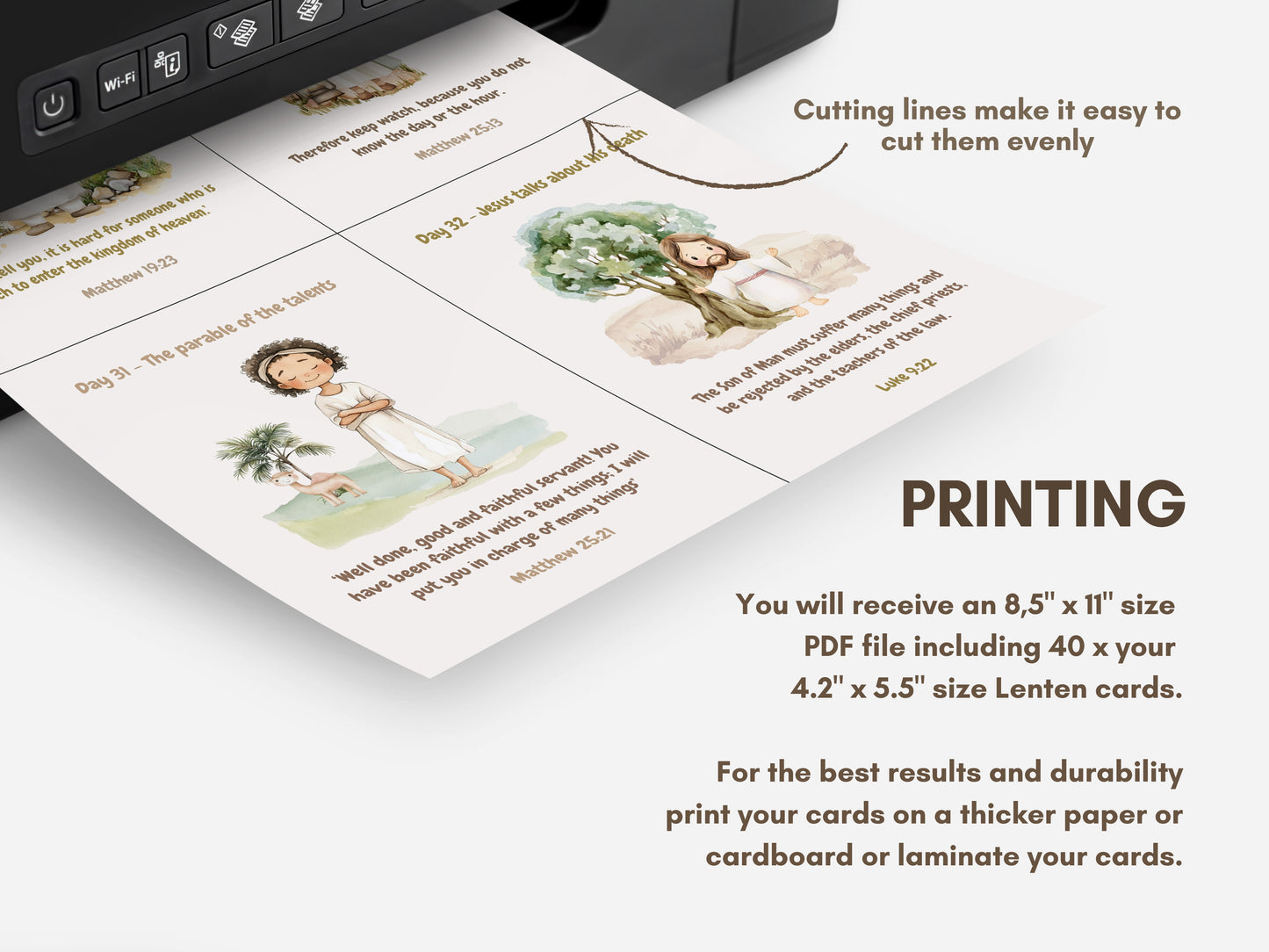 40 Days Lent Calendar for Kids | Bible Verse Easter Countdown Cards