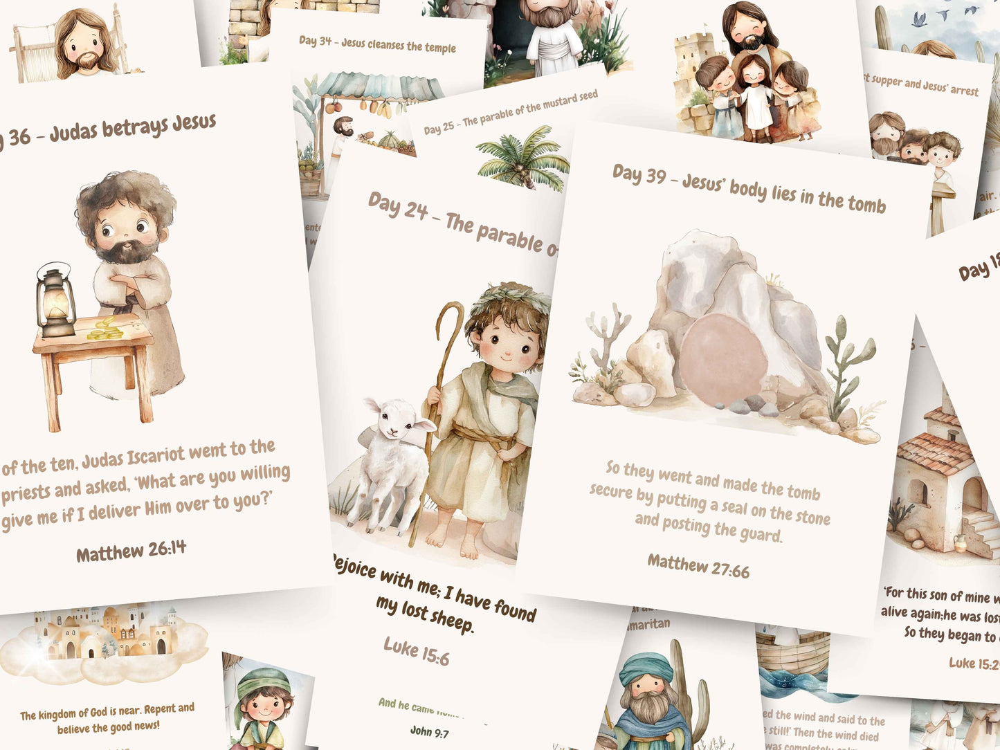 40 Days Lent Calendar for Kids | Bible Verse Easter Countdown Cards