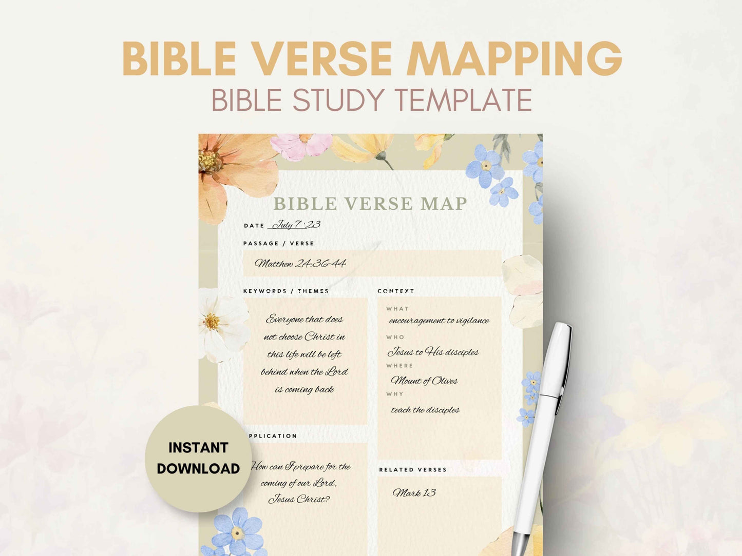 Floral Bible Study Verse Mapping Template