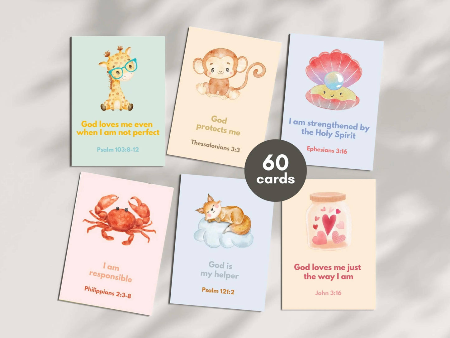 60 Positive Christian Affirmation Cards for Kids