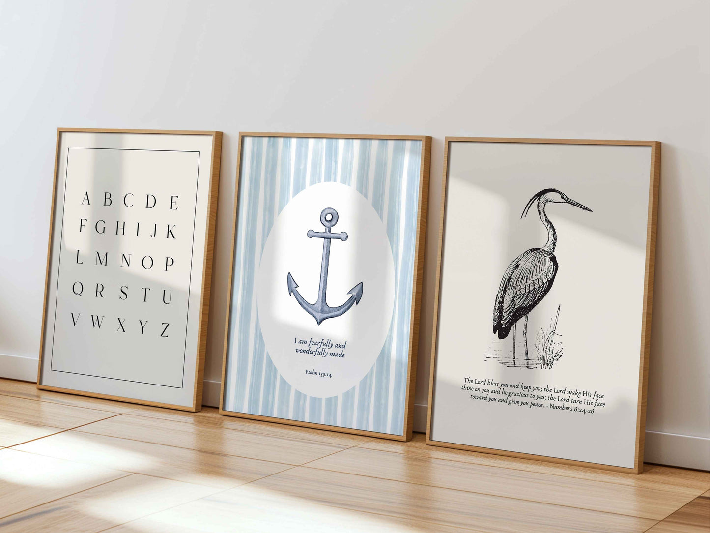 Coastal Scripture Gallery Wall - Set of 5 Nursery Prints