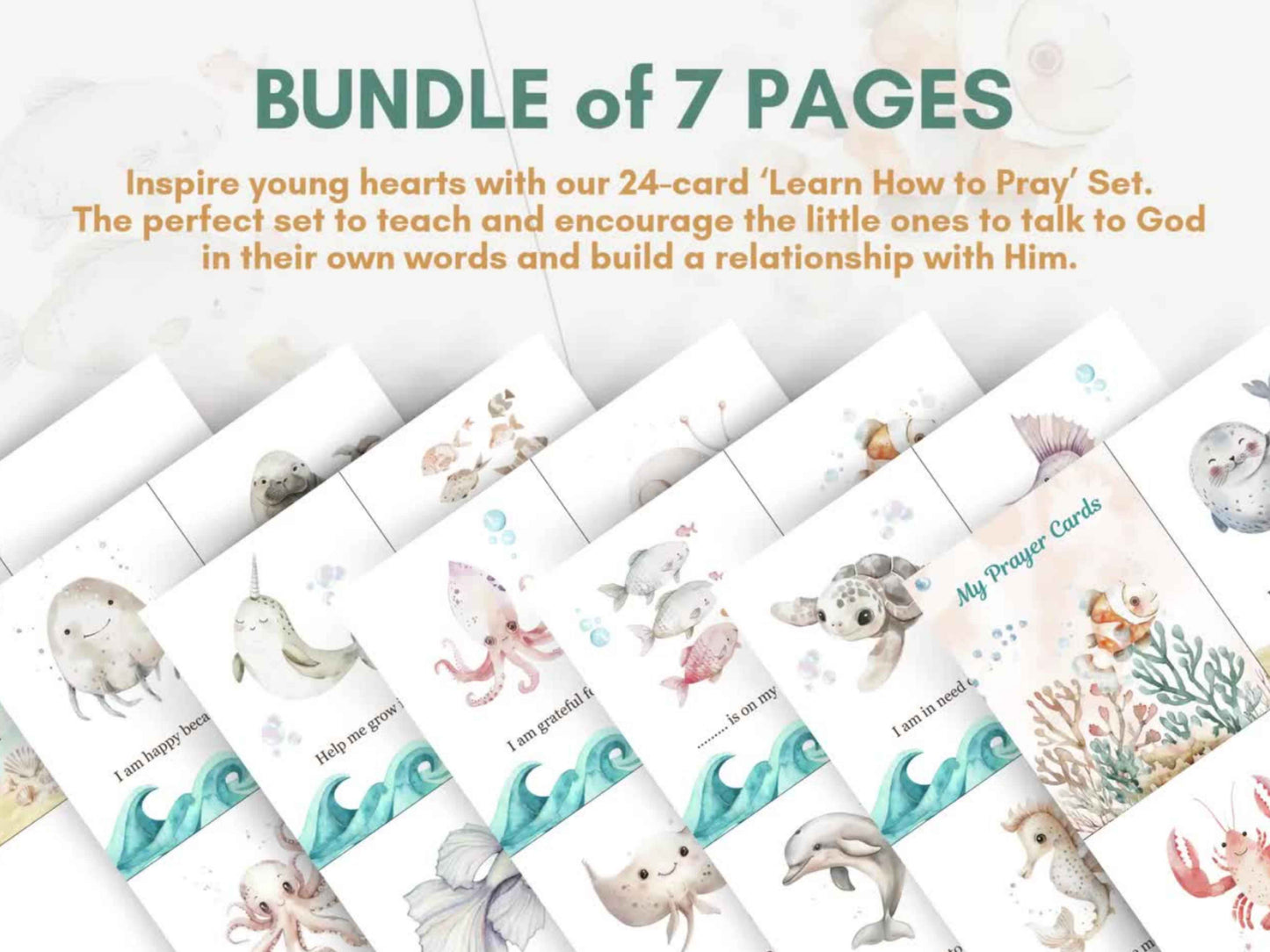 24 Learn How To Pray Cards for Kids - Cute Sealife