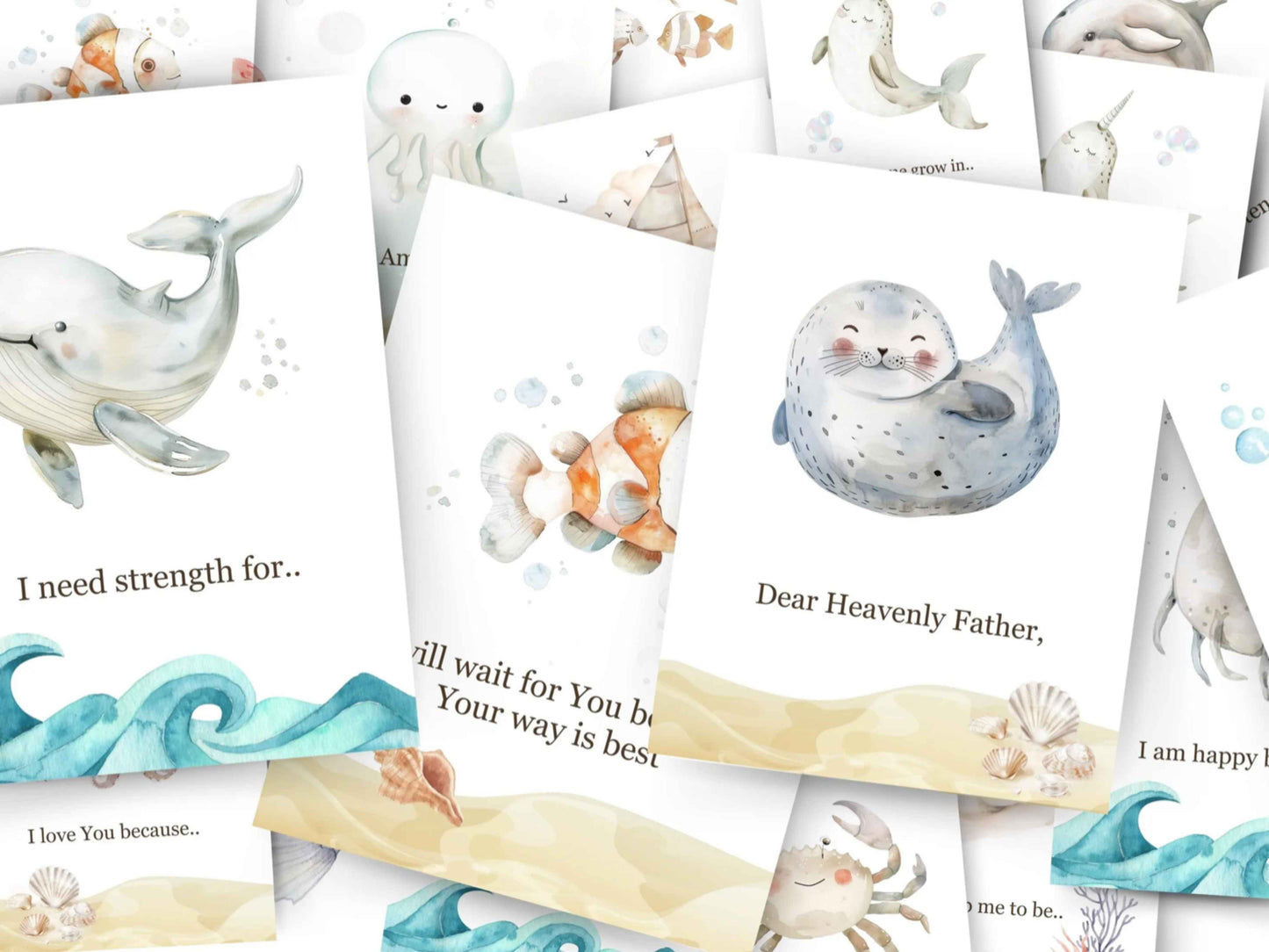 24 Learn How To Pray Cards for Kids - Cute Sealife
