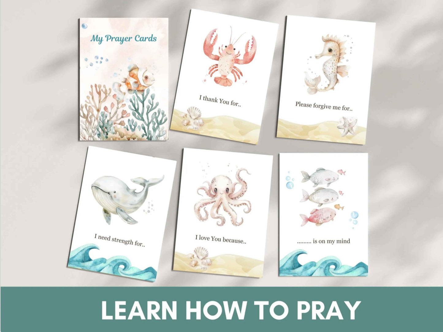 24 Learn How To Pray Cards for Kids - Cute Sealife