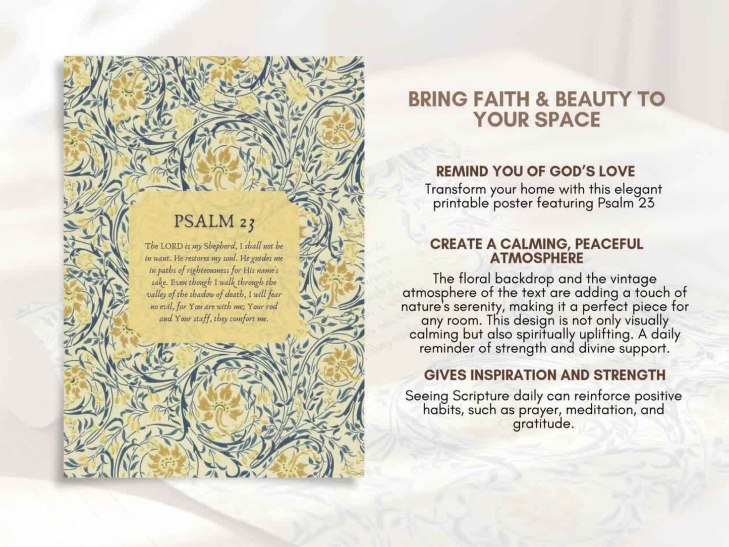 Psalm 23 - The Lord Is My Shepherd Floral Wall Art Print