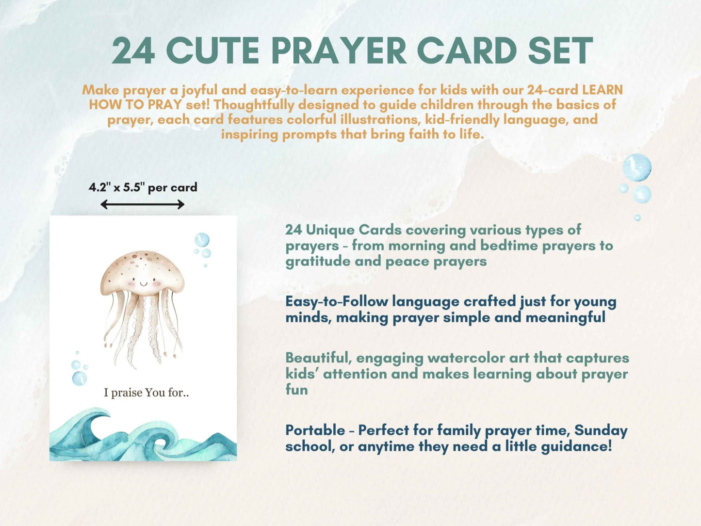 24 Learn How To Pray Cards for Kids - Cute Sealife