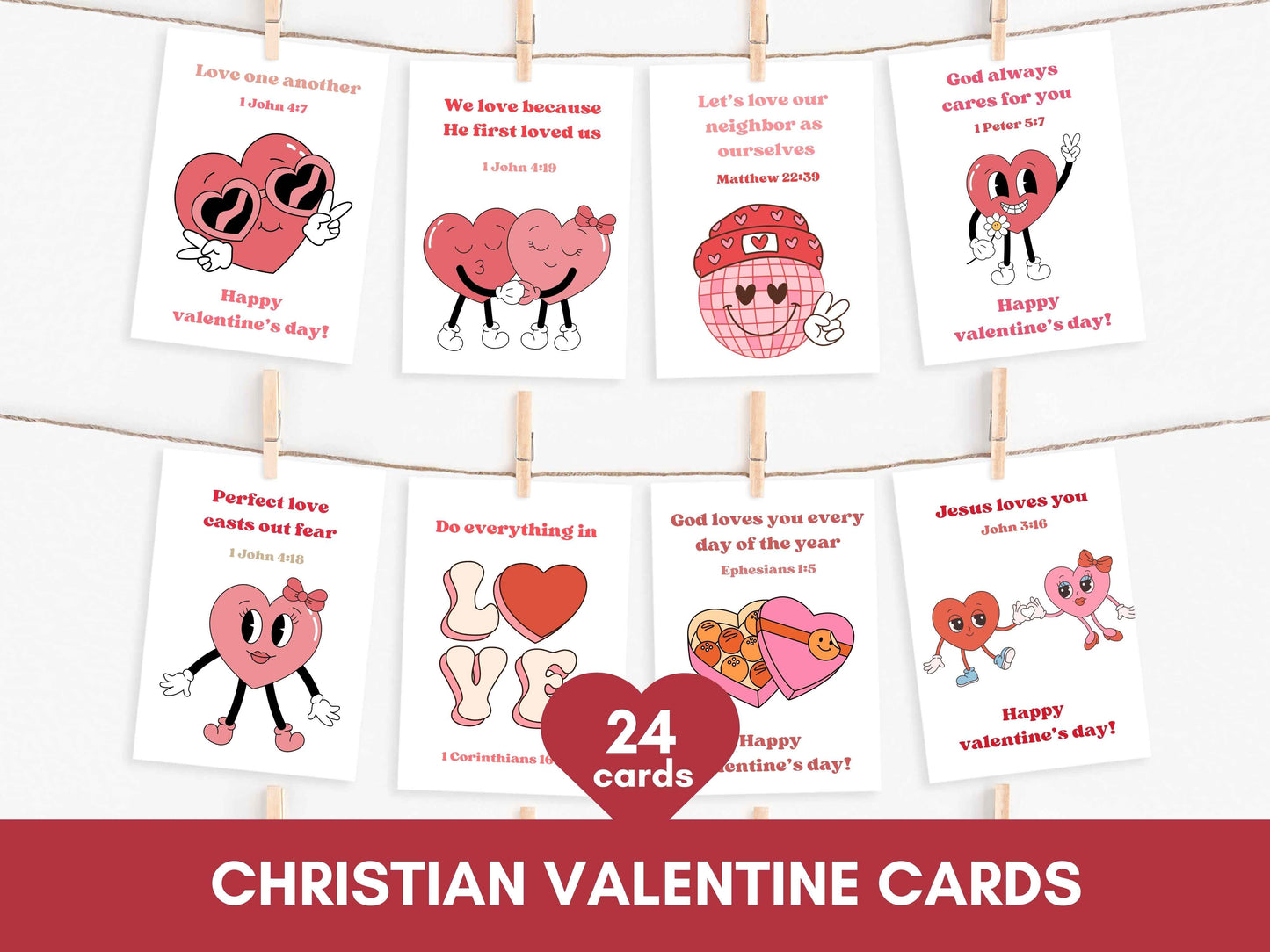 Valentine Bible Verse Greeting Cards - Set of 24 Cards