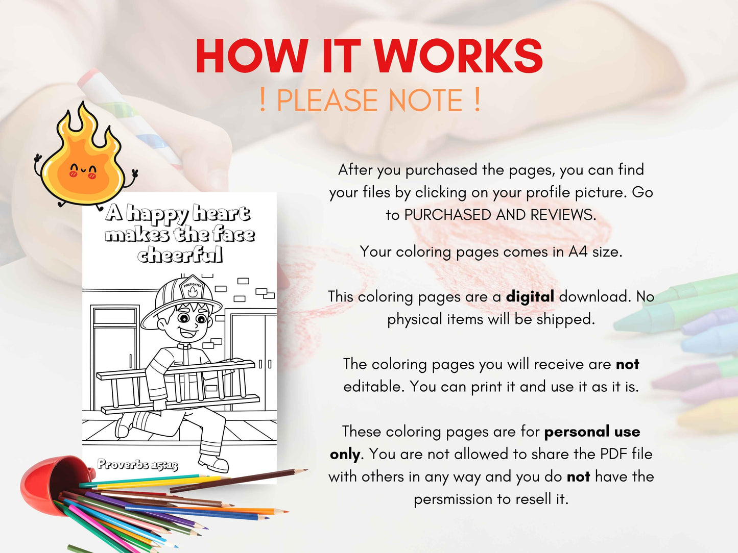 Bible Verse Coloring Pages for Kids - Firefighter Theme