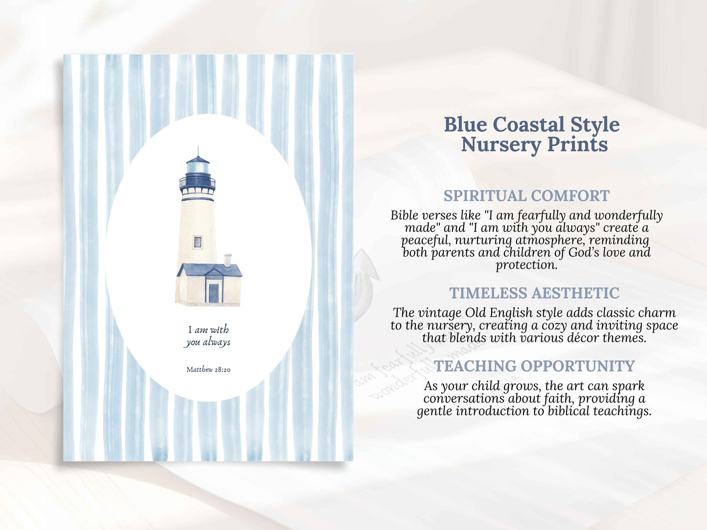 Coastal Bible Wall Art Verse Set of 2 | Psalm 139:14 & Matthew 28:20