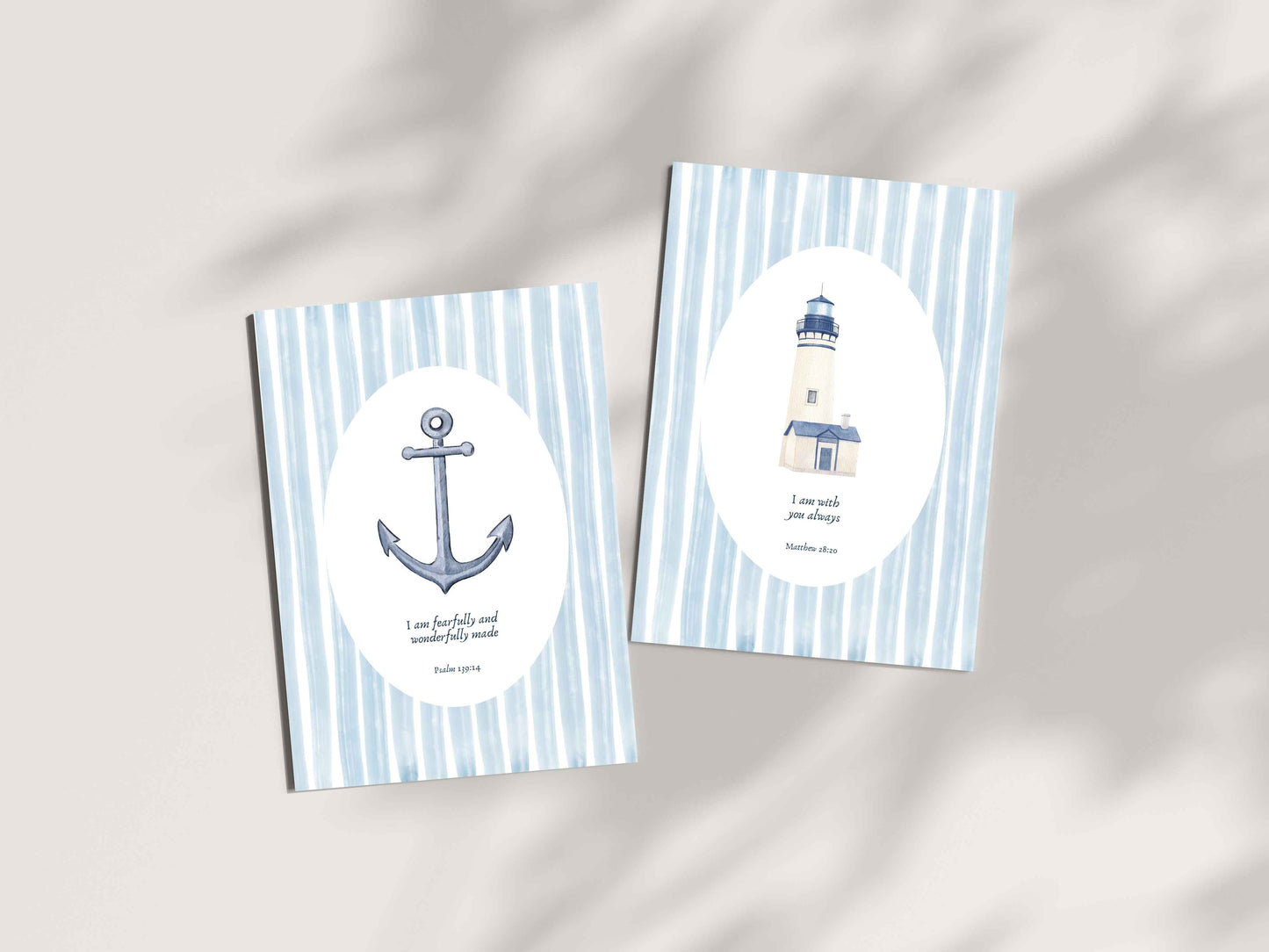 Coastal Bible Wall Art Verse Set of 2 | Psalm 139:14 & Matthew 28:20