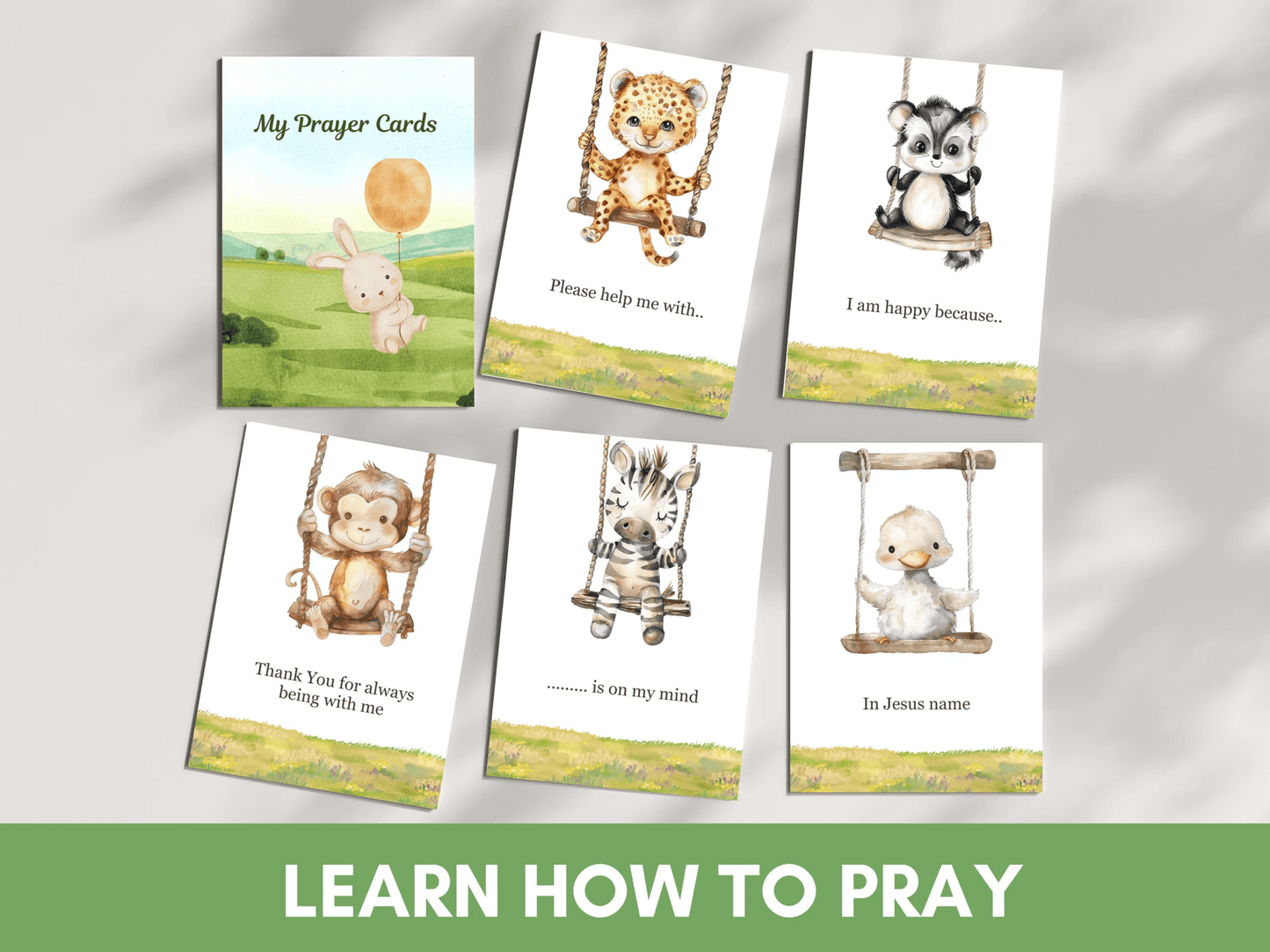 24 Learn How To Pray Cards - Cute Animals
