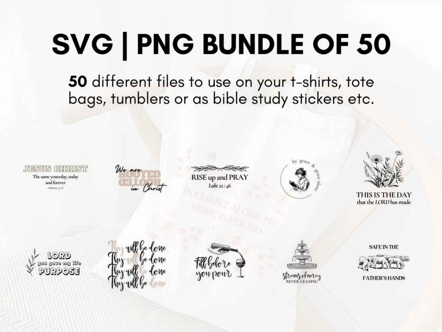 Set of 50 Christian SVG PNG Files Bundle