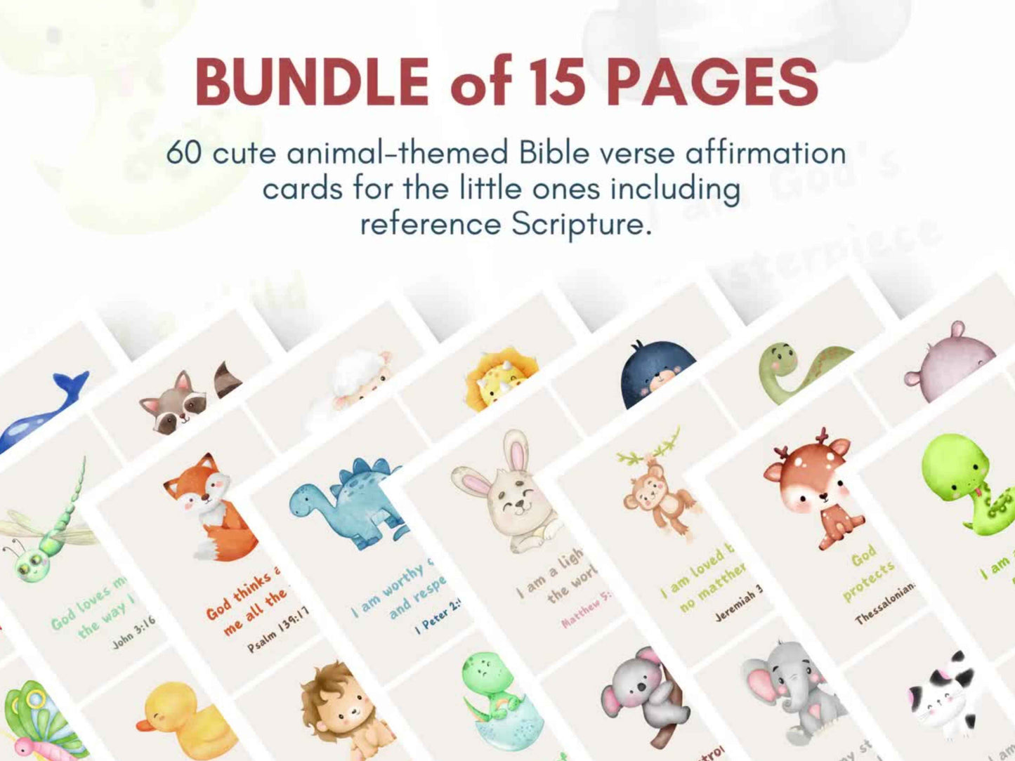 60 Christian Bible Verse Affirmation Cards for Kids