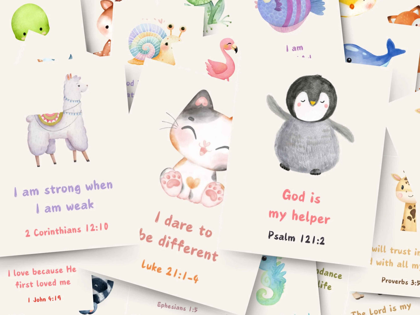 60 Christian Bible Verse Affirmation Cards for Kids