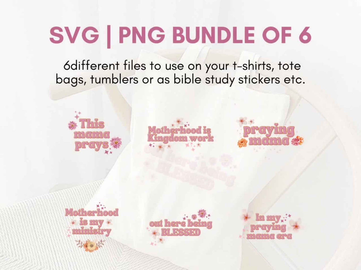 Pink Faith Mom SVG PNG - Scripture Bundle of 6
