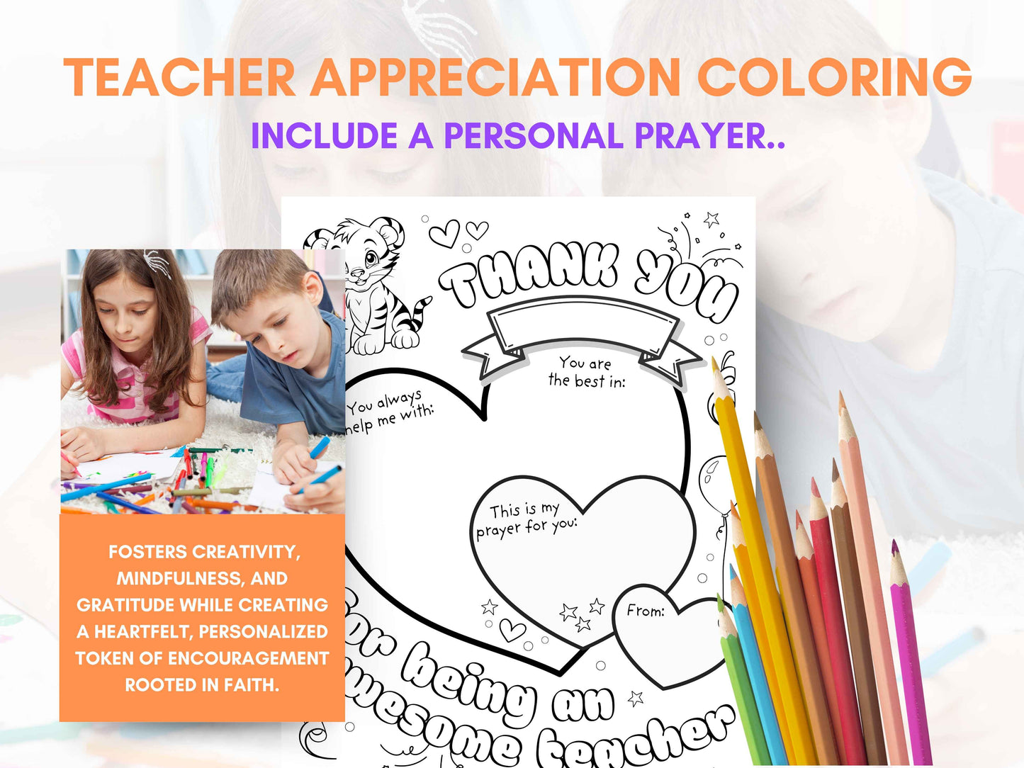Teacher Appreciation Coloring Page including Prayer