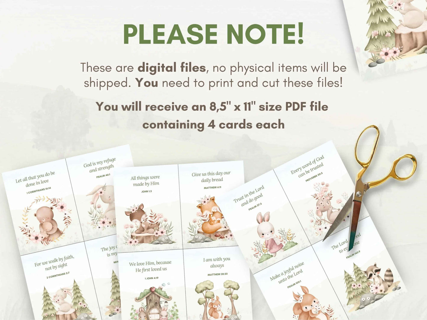 20 Bible Verse Flashcards - Woodland Animals