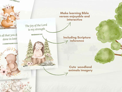 20 Bible Verse Flashcards - Woodland Animals