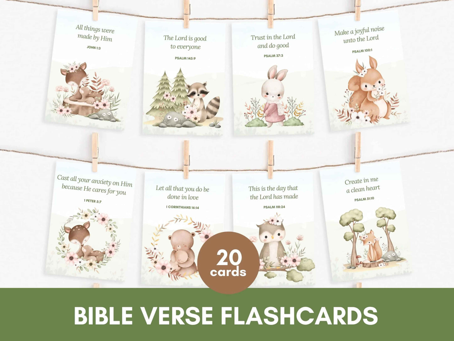 20 Bible Verse Flashcards - Woodland Animals
