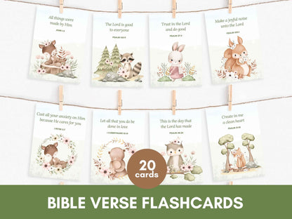 20 Bible Verse Flashcards - Woodland Animals