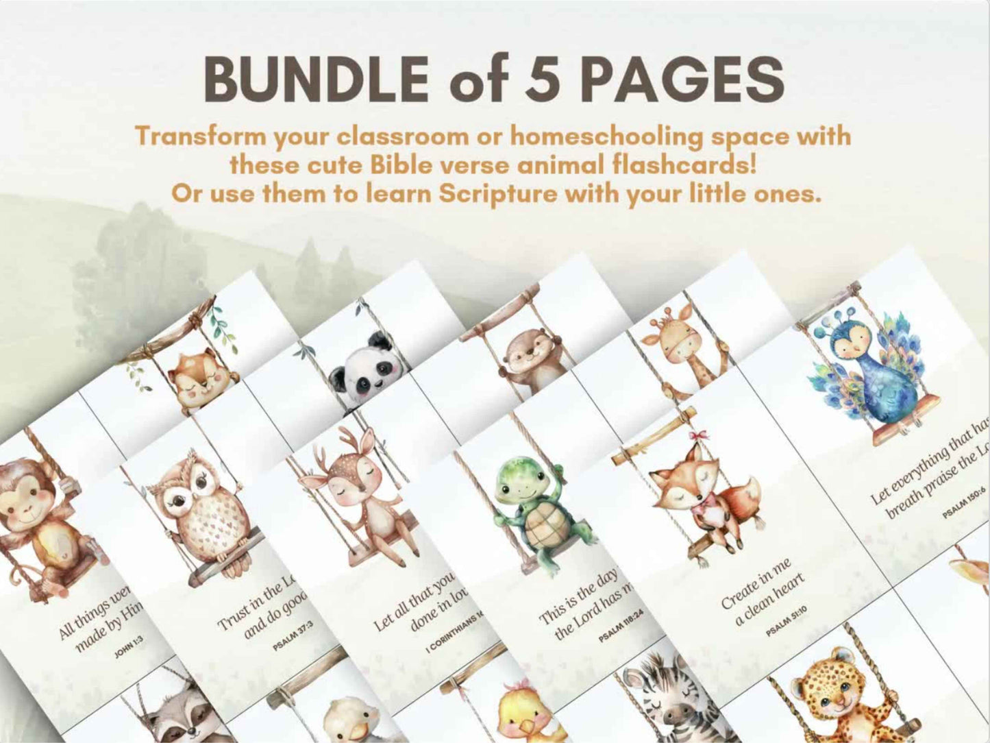20 Bible Verse Flashcards - Cute Animals