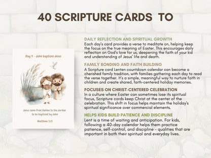 40 Days Lent Calendar for Kids | Bible Verse Easter Countdown Cards