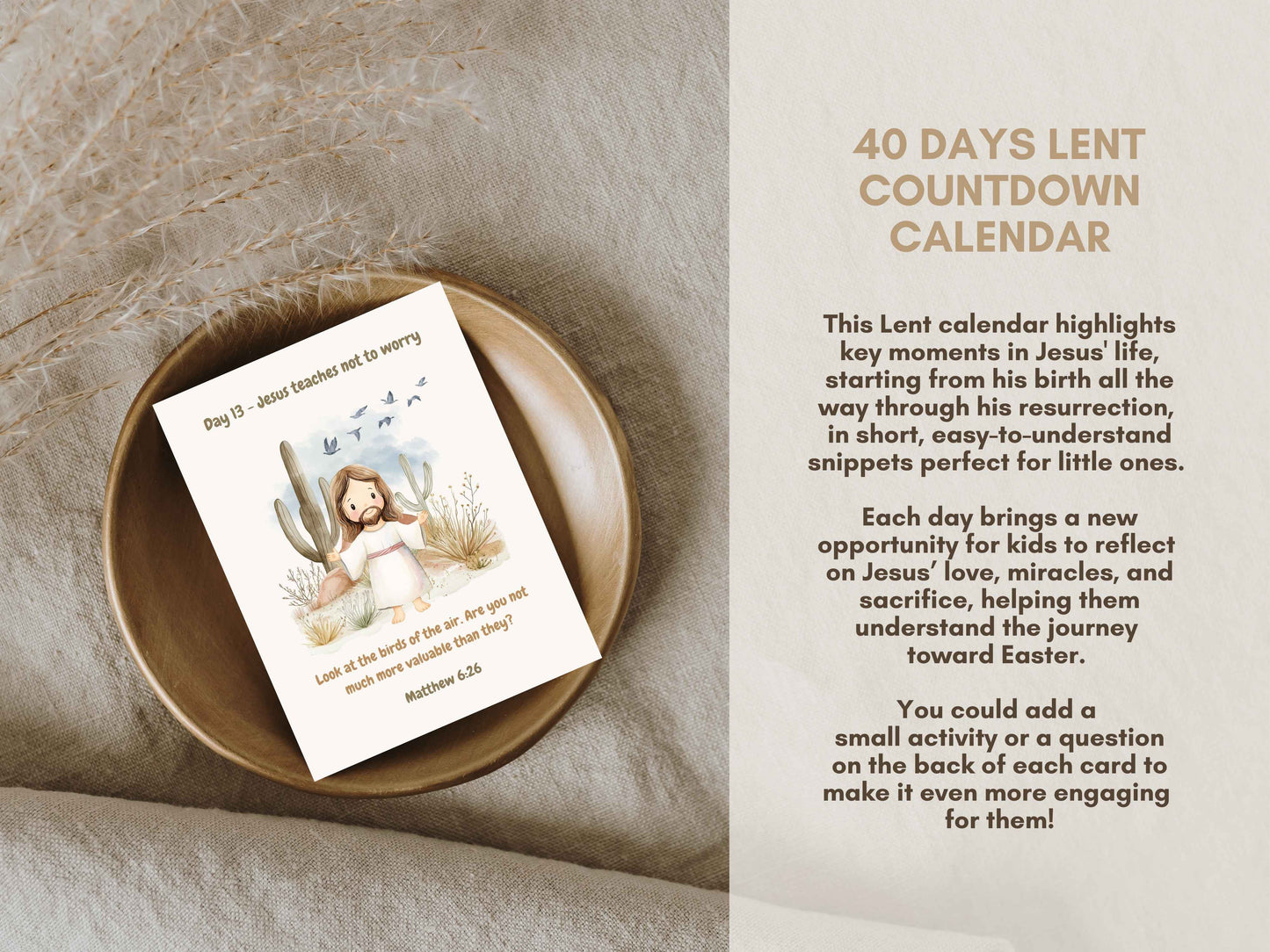 40 Days Lent Calendar for Kids | Bible Verse Easter Countdown Cards