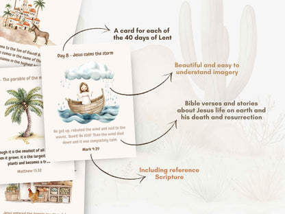 40 Days Lent Calendar for Kids | Bible Verse Easter Countdown Cards