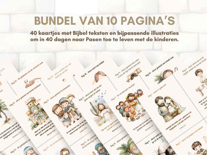 40 Dagen Tijd Kalender Voor Kinderen | Aftellen Naar Pasen Bijbel Vers Kaarten