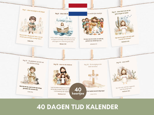 40 Dagen Tijd Kalender Voor Kinderen | Aftellen Naar Pasen Bijbel Vers Kaarten