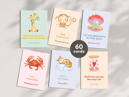 60 Positive Christian Affirmation Cards for Kids