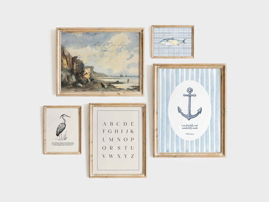 Coastal Scripture Gallery Wall - Set of 5 Nursery Prints