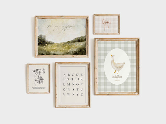 Bible Verse Cottage Core Gallery Wall | Set of 5 Nursery Prints