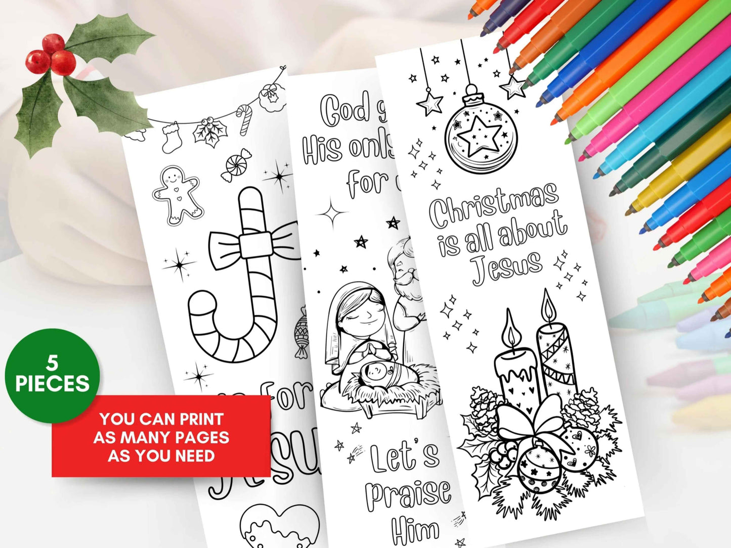 Nativity Printable Coloring Bookmarks for Christmas