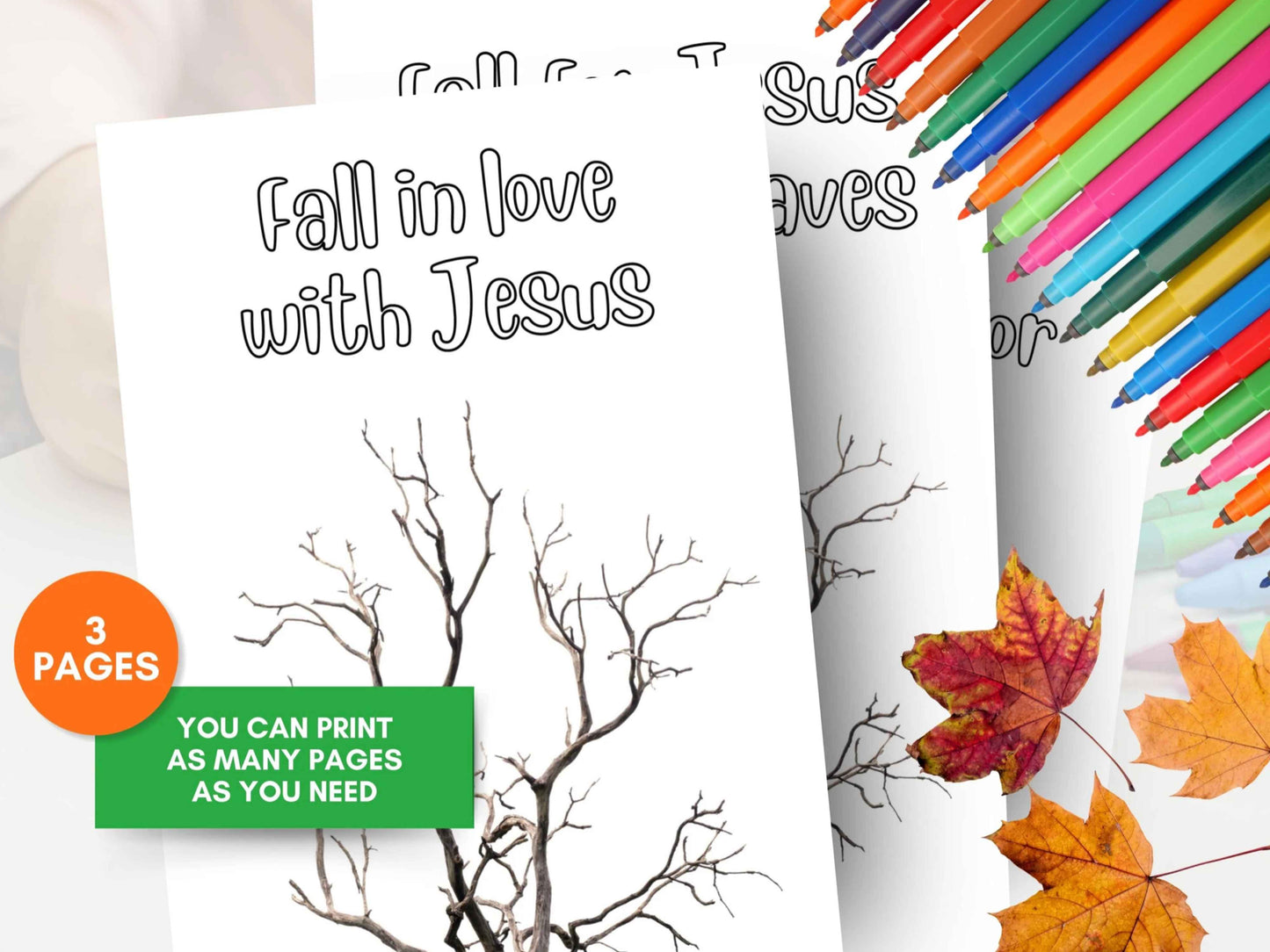 Fall for Jesus He Never Leaves Craft and Coloring Pages