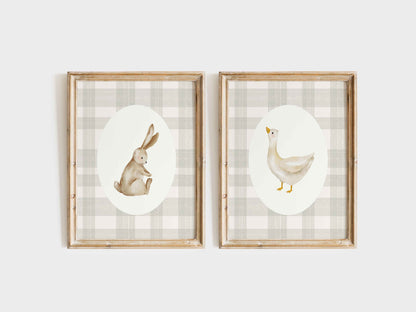 Goose and Bunny Nursery Art Print Set of 2