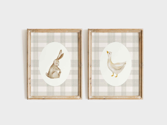 Goose and Bunny Nursery Art Print Set of 2