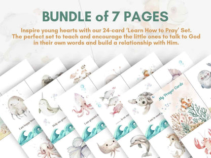 24 Learn How To Pray Cards for Kids - Cute Sealife