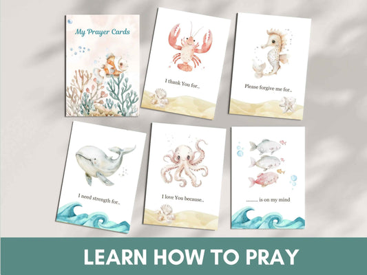 24 Learn How To Pray Cards for Kids - Cute Sealife