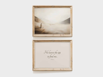Jesus Leaves the 99 Wall Art Set of 2 | Parable of the Lost Sheep Prints