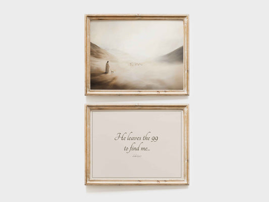 Jesus Leaves the 99 Wall Art Set of 2 | Parable of the Lost Sheep Prints