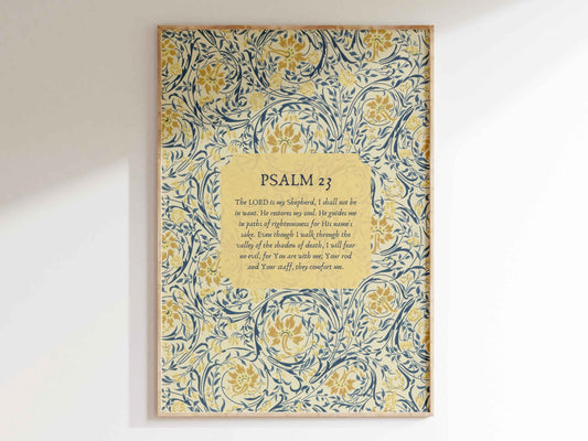 Psalm 23 - The Lord Is My Shepherd Floral Wall Art Print