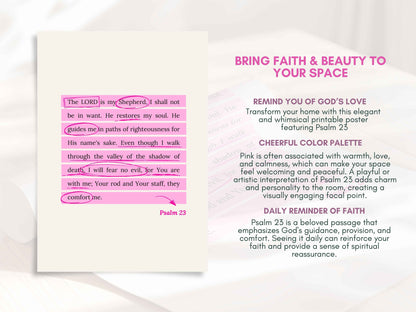 Psalm 23 - The Lord is My Shepherd Pink Bible Verse Wall Art