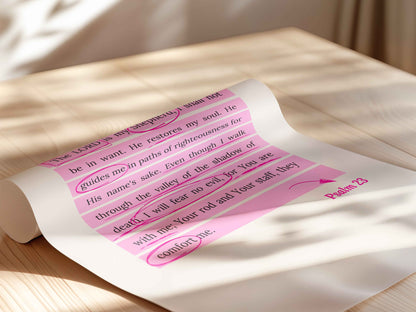 Psalm 23 - The Lord is My Shepherd Pink Bible Verse Wall Art