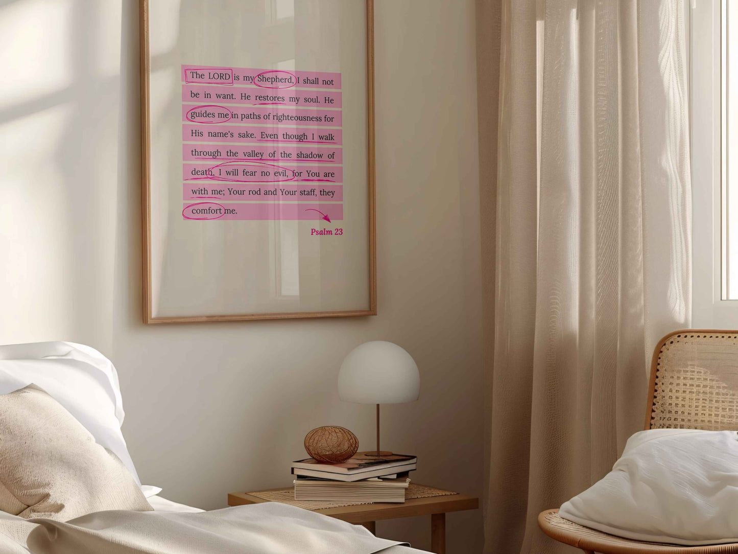 Psalm 23 - The Lord is My Shepherd Pink Bible Verse Wall Art