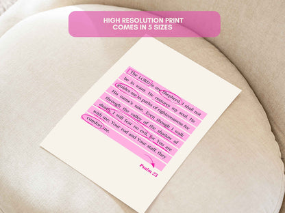 Psalm 23 - The Lord is My Shepherd Pink Bible Verse Wall Art