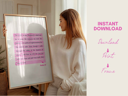 Psalm 23 - The Lord is My Shepherd Pink Bible Verse Wall Art