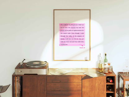 Psalm 23 - The Lord is My Shepherd Pink Bible Verse Wall Art